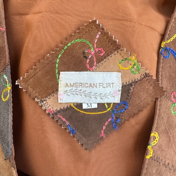 American Flirt Vintage Embroidered Patchwork Leather Vest - Medium - Picture 6 of 7